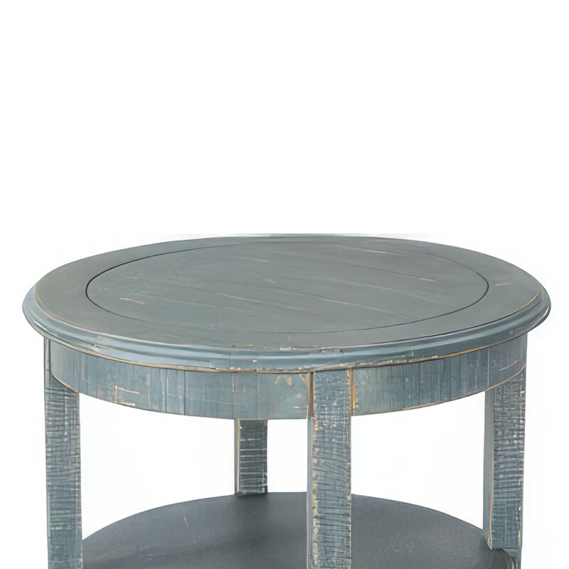 Rena Side End Table, 2 Shelves, 24 Inch Seagrass Green Mahogany Wood