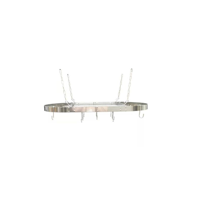 Sleek Stainless Steel Oval Ceiling Hanging Pot Rack for Kitchen Storage image number 4