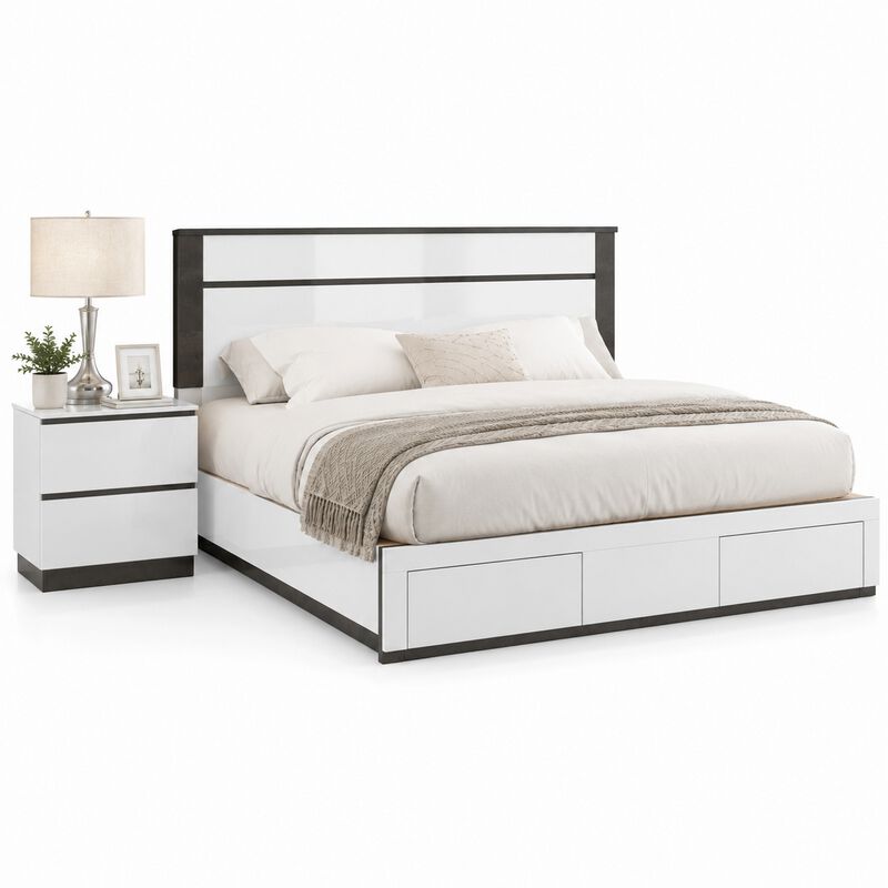 Queen Bedroom Set, White, Metallic Gray Wood, 2 Piece Set with Nightstand image number 0