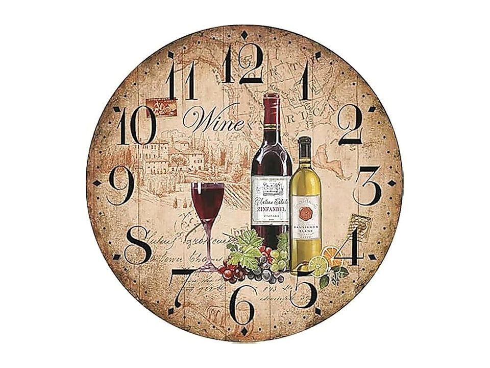 Oumao 12 Retro Vintage Wine Pattern France Style Non Ticking Silent Wood Wall