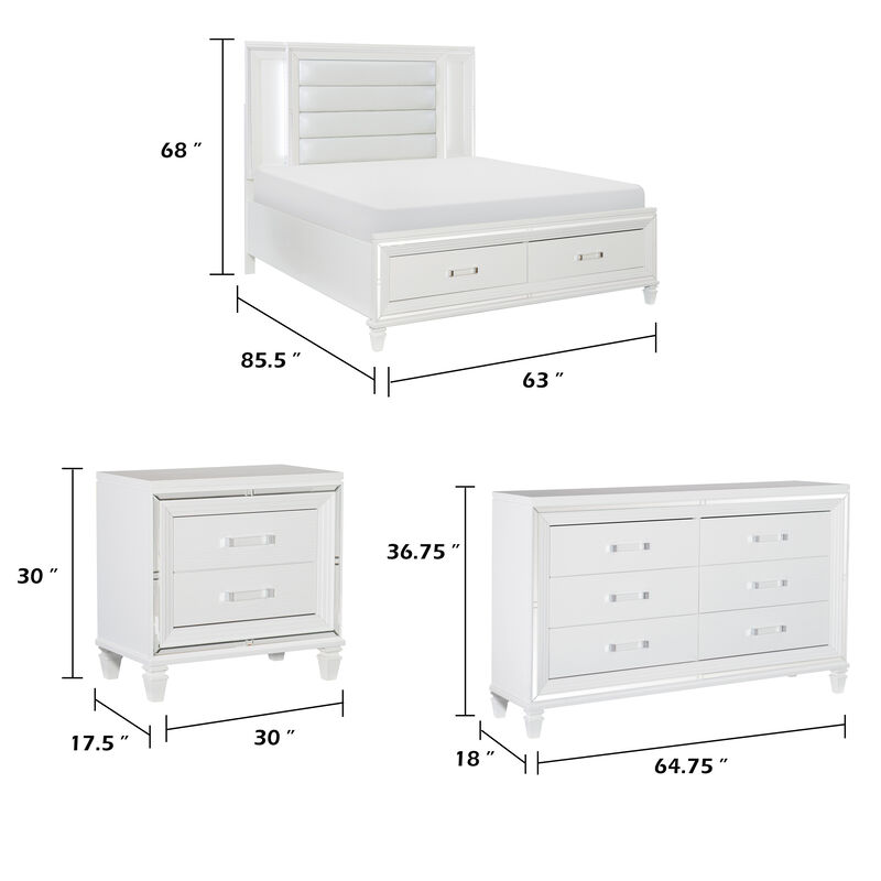 Queen Bedroom Set, White Wood, 4 Piece Set with 2 Nightstands and Dresser image number 7