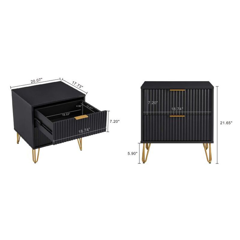 Dumbo 2-Drawer Nightstands in Black (Set of 2)