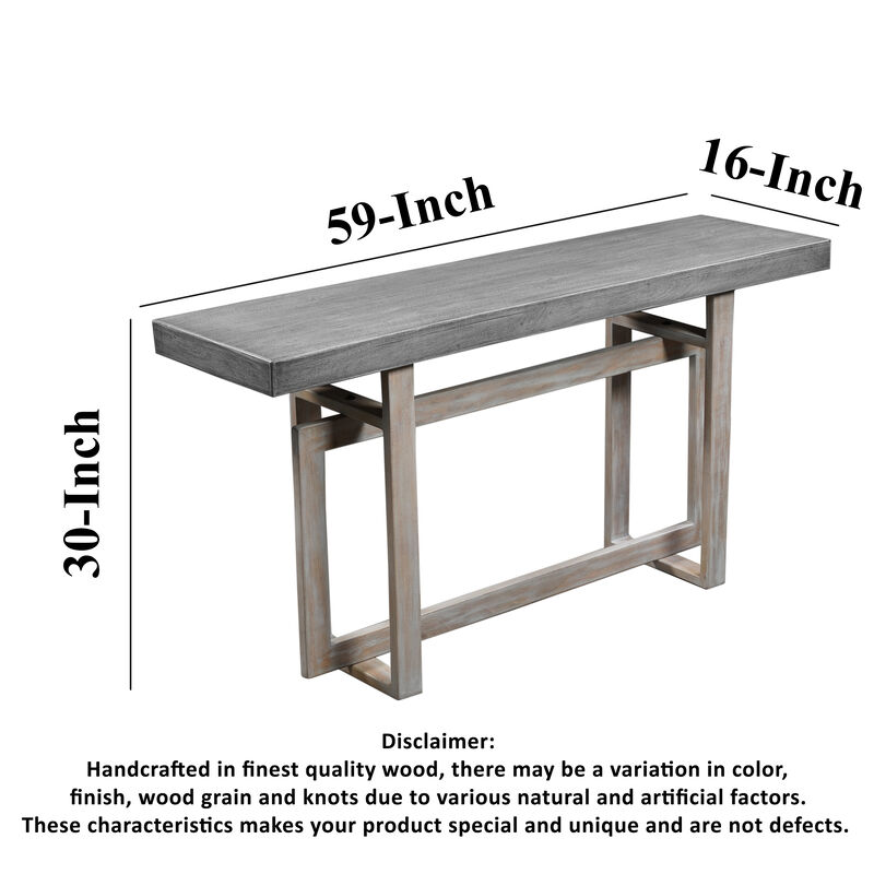 59 Inch Artisan Sideboard Console Table with Geometric Interlocked Base, Distressed Matte Gray