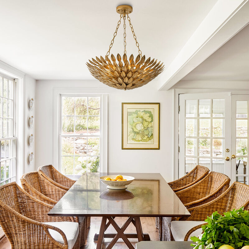 22" 6-Light Gold Modern Leaf Chandelier for Bedroom, Living Room, Entryway