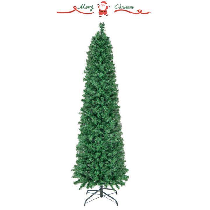 Hivvago 5/6/7/8 FT Pre-Lit Christmas Pencil Tree with Colorful Fiber Optics Green