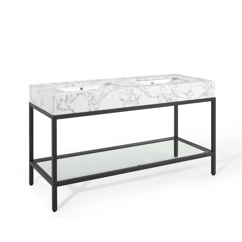 Kingsley 60" Black Stainless Steel Bathroom Vanity image number 0