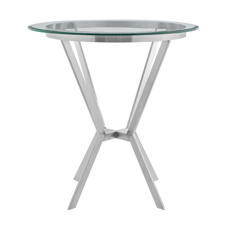 Naomi Round Glass and Brushed Stainless Steel Bar Table - Benzara image number 1