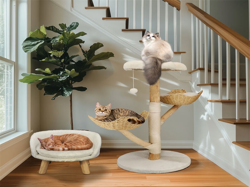 Extra Large Cat Trees Tall Solid Wood Cat Tree Tower with Spacious Wicker Basket image number 7