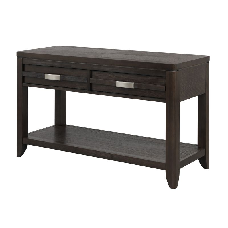 Joni 48 Inch Side Console Table, Acacia Wood, 2 Drawer, 1 Shelf, Espresso