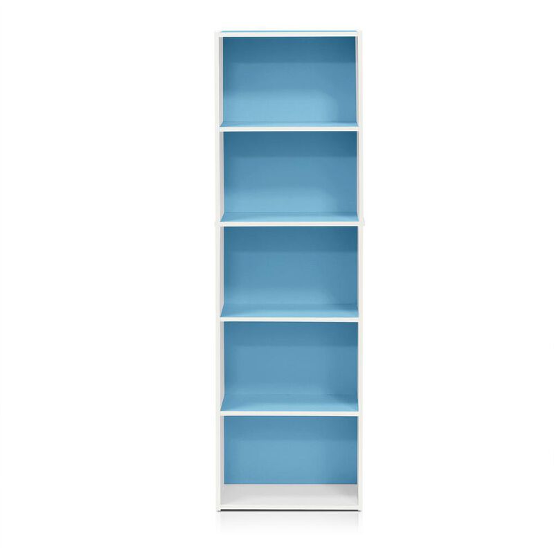 Furinno Luder 5-Tier Reversible Color Open Shelf Bookcase, White/Light Blue