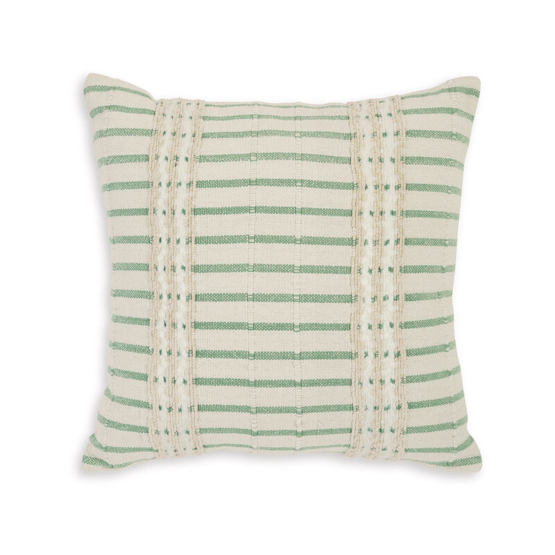 Tony 20 Inch Throw Pillow Set of 4, Striped Design, White and Green Cotton - Benzara