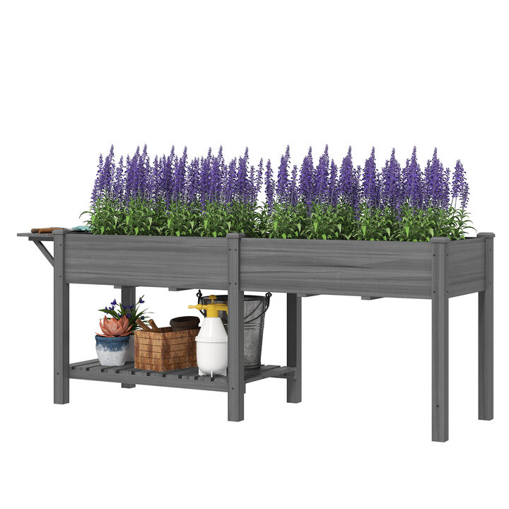 Hivvago Wooden Raised Planter with Side Table and Bottom Shelf