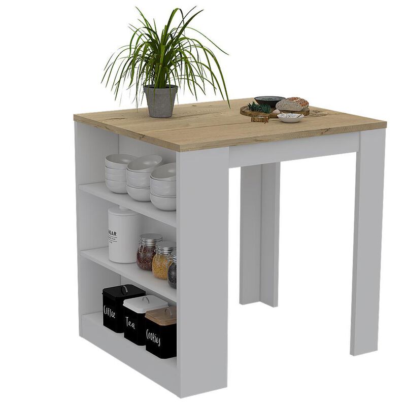Milos Kitchen Island Table White-Light Oak