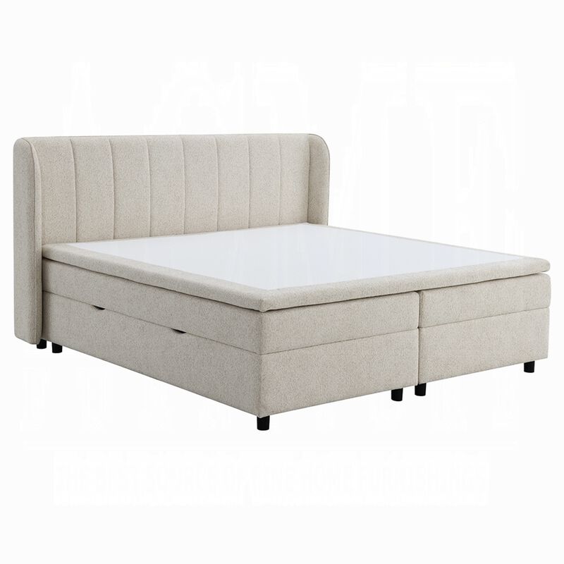 Koe Queen Storage Bed, Wingback, Channel Tufted Beige Chenille Upholstery image number 0
