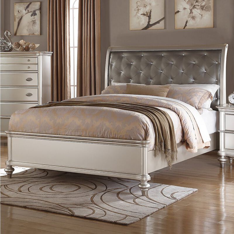 Simple Relax Antique Silver Bed With Button Tufted Padded HB image number 5