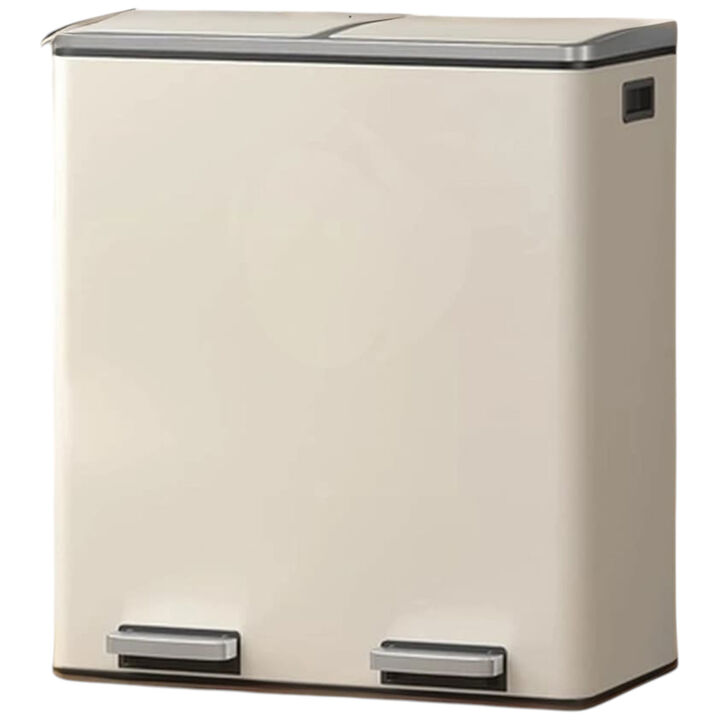 Dual Compartment Trash Can with Hinged Airtight Lids Kitchen Bin