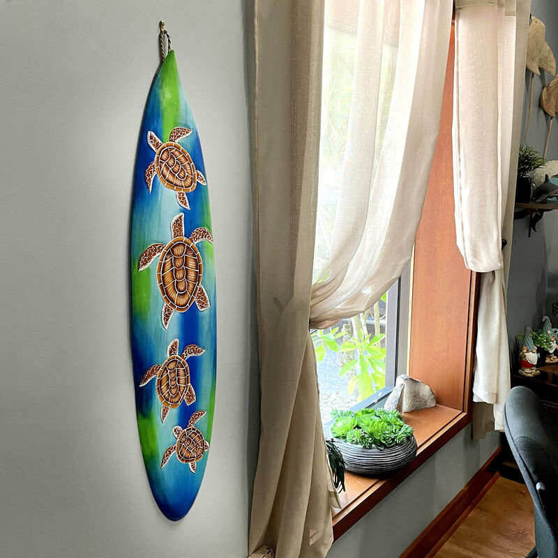 Wooden Sea Turtle Surfboard Wall Decor 38.5" Tropical Ocean Beach Art image number 8