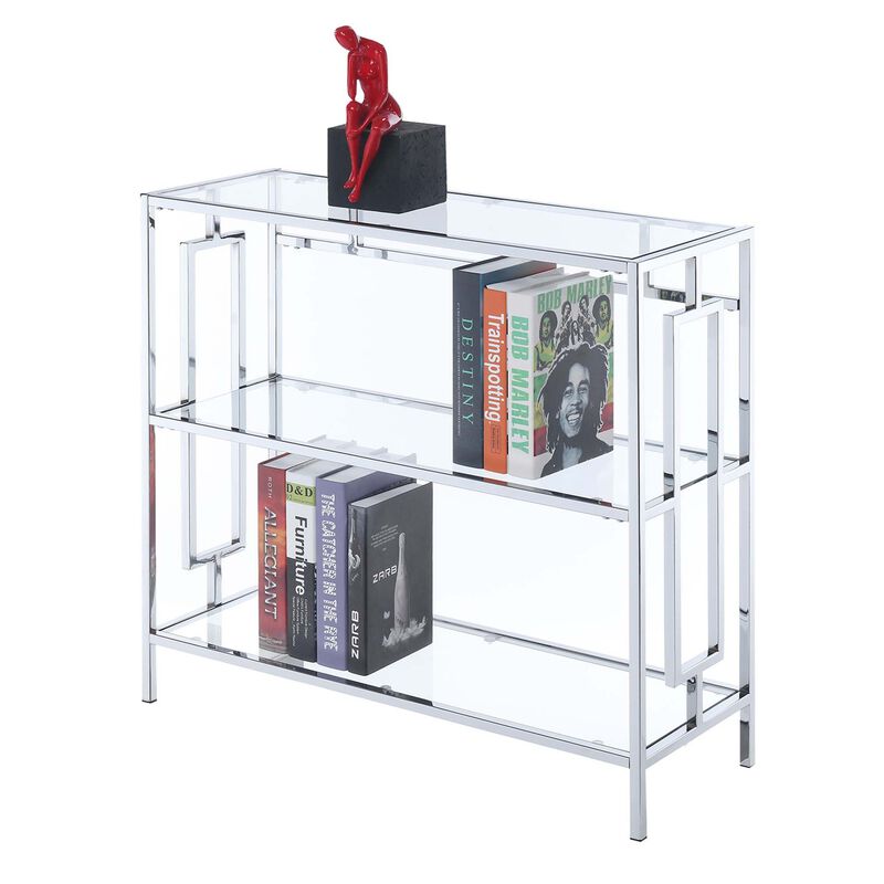 Convenience Concepts Town Square 3-Tier Bookcase, Clear Glass/Chrome Frame