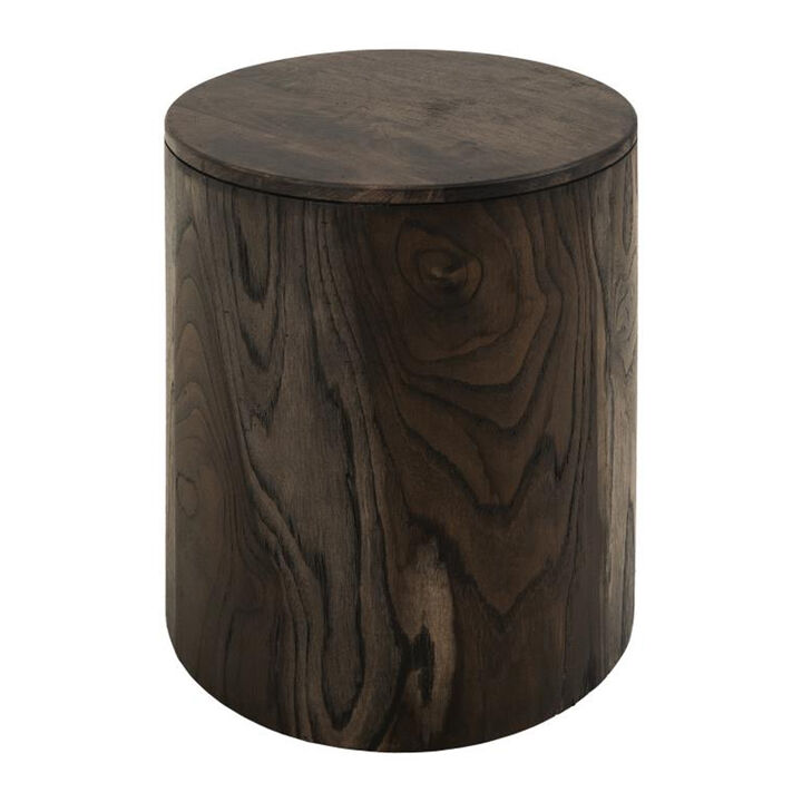 Eray Chairside End Table, Drum Design, Teak Black Mango Wood 18 Inch