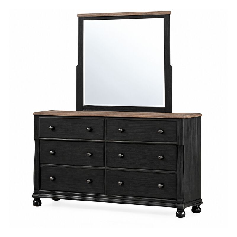 Ginie 5pc Queen Bedroom Set, 2 Bedside Tables, Mirror, Black Brown image number 5