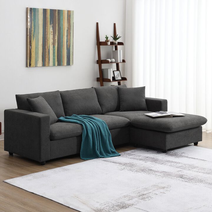 MONDAWE Modern Sectional Sofa,L-shaped Couch Set with 2 Free pillows,4-seat Polyester Fabric Couch Set with Convertible Ottoman