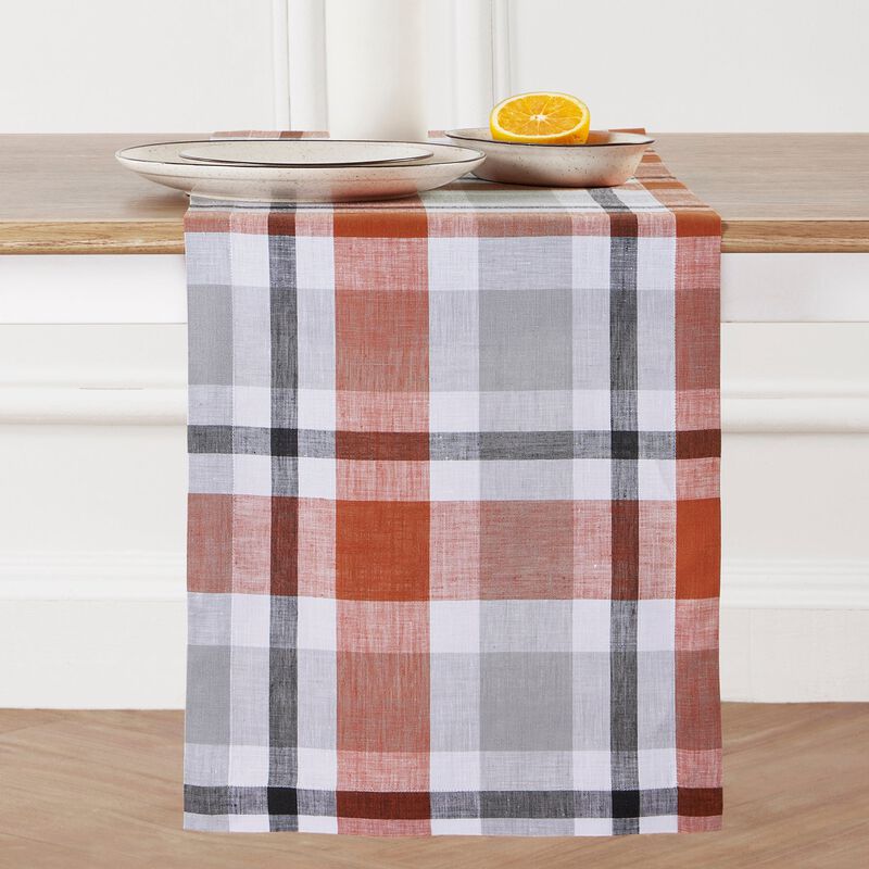 Solino Home Fall Buffalo Check 100% Linen Table Runner &ndash; Handcrafted, Machine Washable, Perfect for Holiday and Everyday Dining
