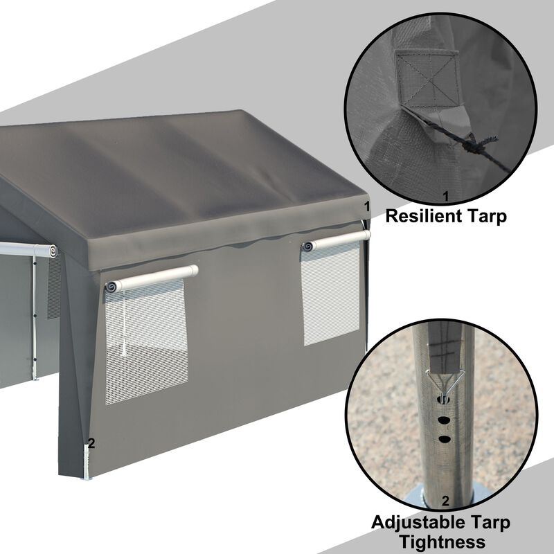 Mondawe 10x20FT Heavy Duty Carport Canopy - Galvanized Steel Car Garage with Roll-up Windows