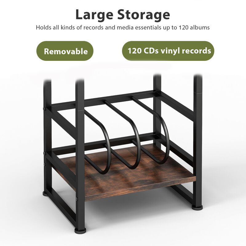 ZEXVIDA 3-Tier Vinyl Record Player Stand, End Table for Album Storage, 28"" H Record Player Stand with Storage Up to 120 Albums