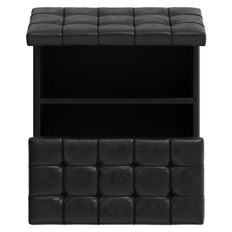 Harrison 30 inch Wide Transitional Square Small Coffee Table Storage Ottoman in Distressed Black Vegan Faux Leather, Assembled image number 7