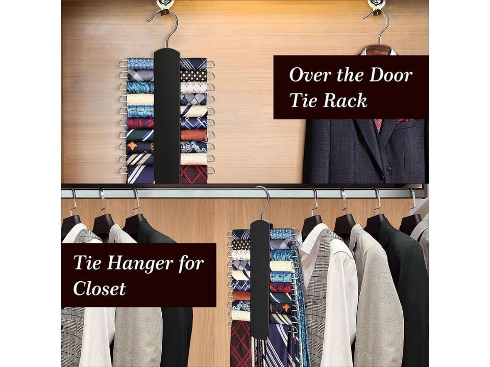 2-Pack Tie Rack | Wooden Necktie Organizer with 360&deg; Swivel Storage for Ties