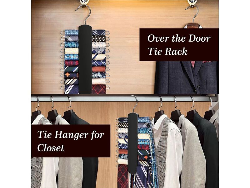 2-Pack Tie Rack | Wooden Necktie Organizer with 360&deg; Swivel Storage for Ties image number 1