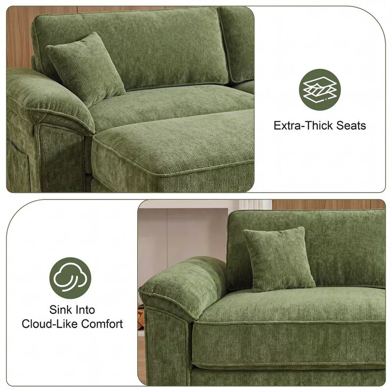Vipbear 118" Modular L-Shaped Cloud Couch with Movable Ottoman, Chenille Sectional Sofa Living Room image number 2