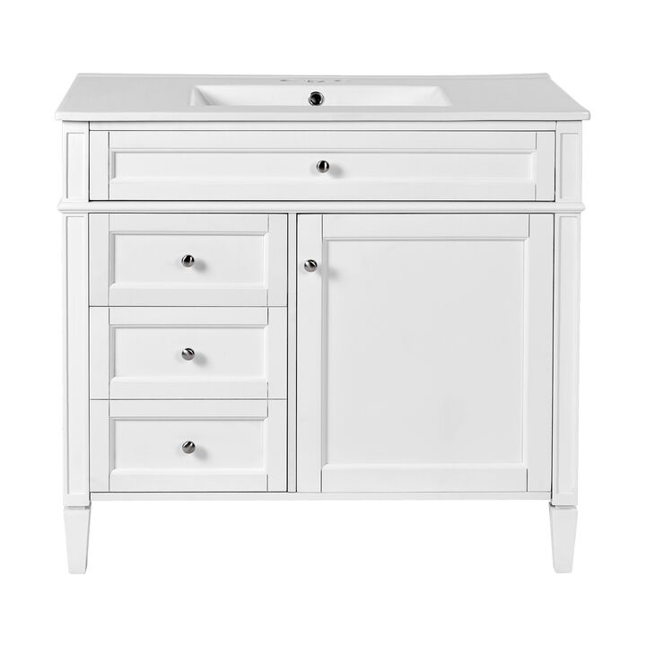 36 in. W Modern Bathroom Vanity with Single Sink, 2 Storage Drawers and 1 Tip-Out Drawer