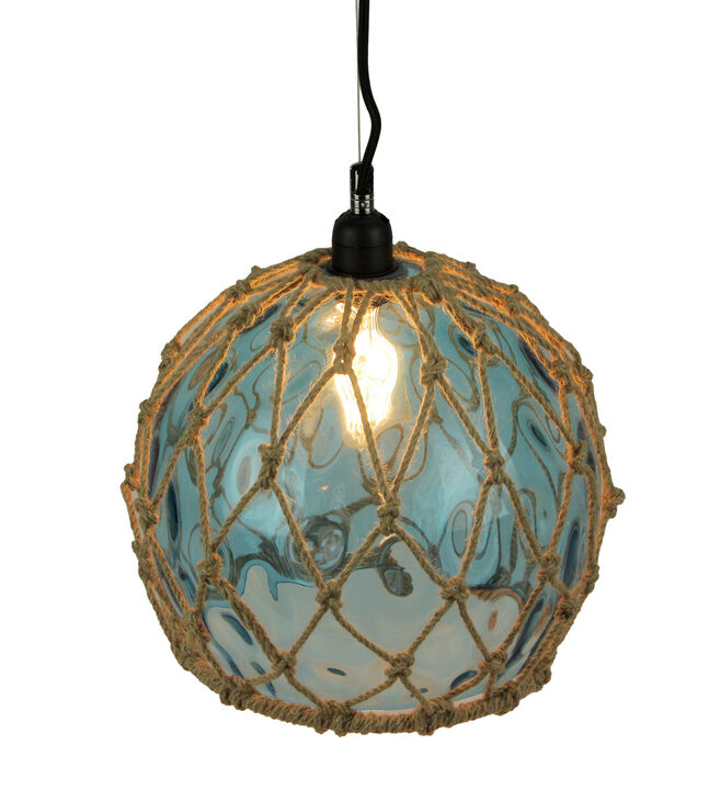 Blue Rope Wrapped Glass Pendant Light Coastal Ceiling Lamp