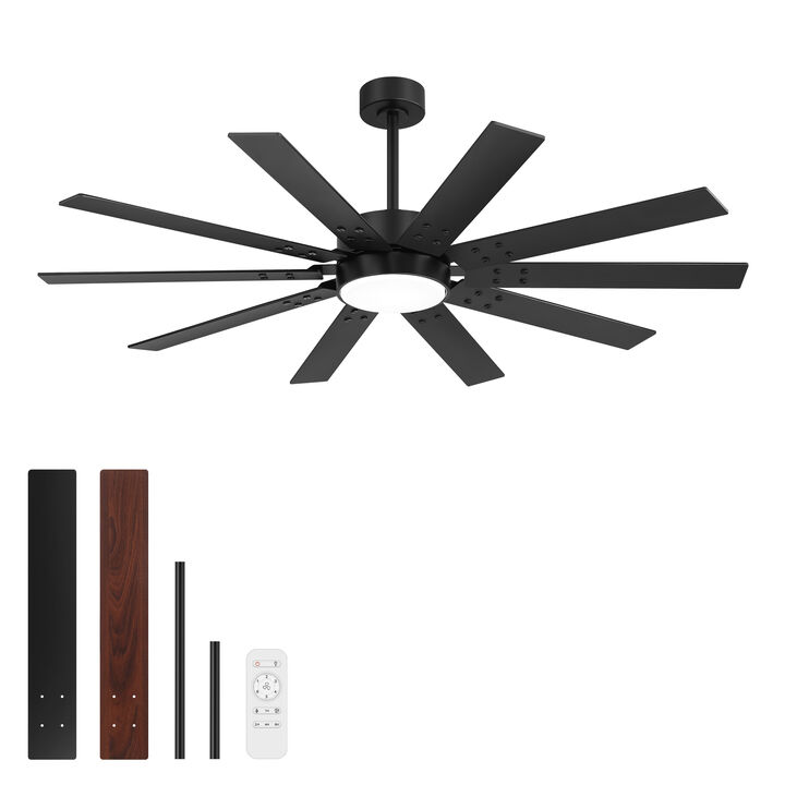 Breezary 60 Inch LED Ceiling Fan with Remote, 10 Plywood Blades, DC Motor, Timer