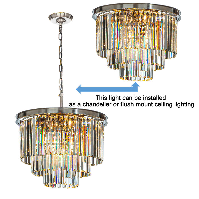 6-Lights Modern Polished Nickel 3-Tier Round Crystal Fringe Chandelier image number 5