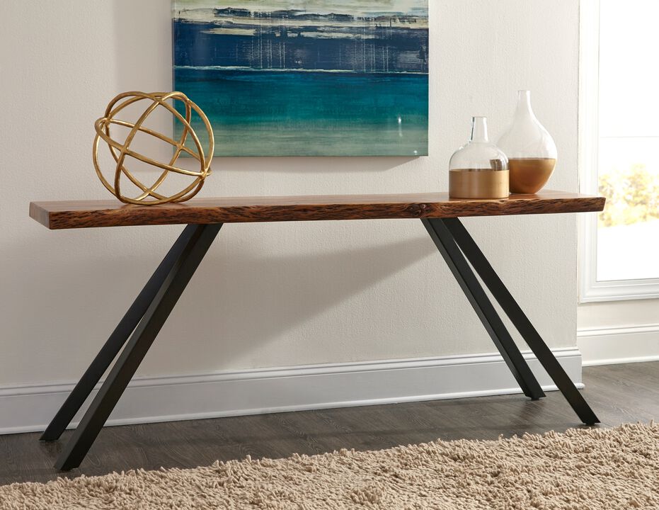 Reese Live Edge Solid Wood Metal Leg Console Table in Natural Acacia