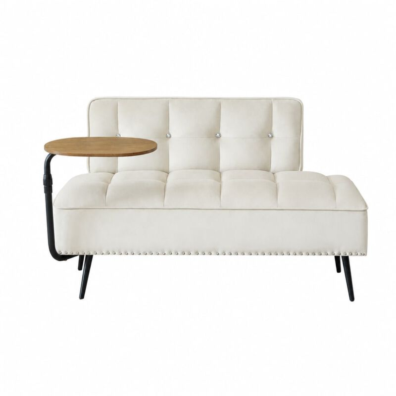 GOODSILO Modern Two-Seater Velvet Sofa with 360&deg; Rotating Side Table, Copper Nailhead Trim for Living Room image number 0