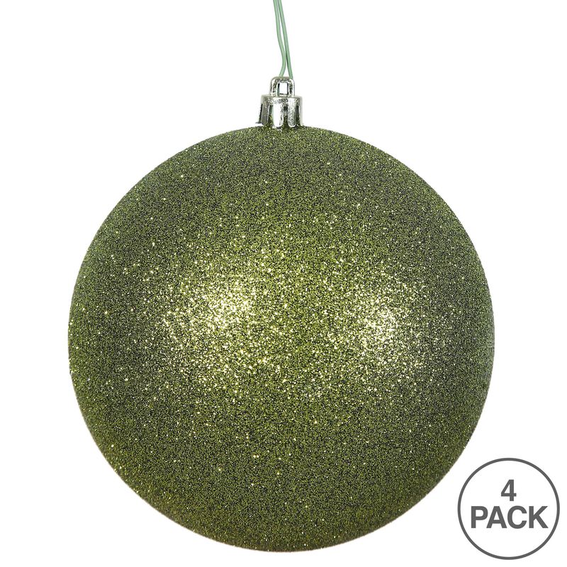 Vickerman 6" Olive Glitter Ball Ornament, 4 per Bag image number 2