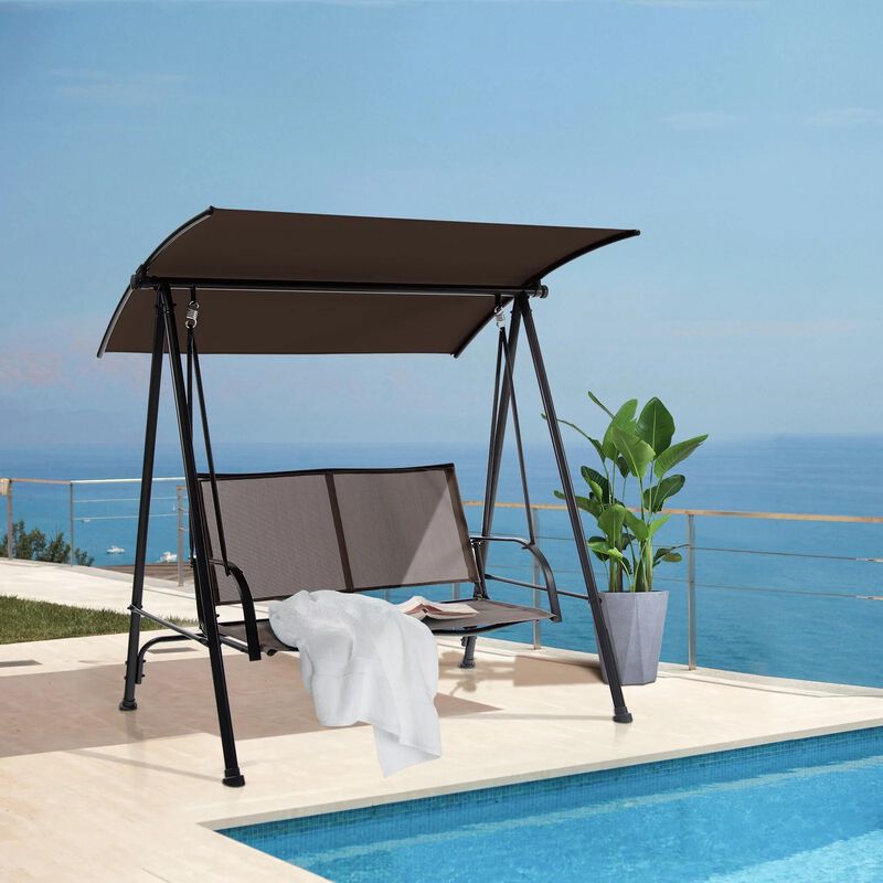 Mondawe 2-Seat Outdoor Canopy Swing with Comfortable Fabric Seat and Heavy-duty Metal Frame