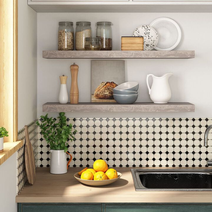 Floating Wall Shelves Set of 2, Space-Saving Home Storage and Decor-Greige