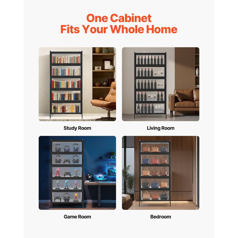 Wooden Display Cabinet with Acrylic Doors, 5-Tier Storage Shelf for Collectibles and Toys-Black image number 6