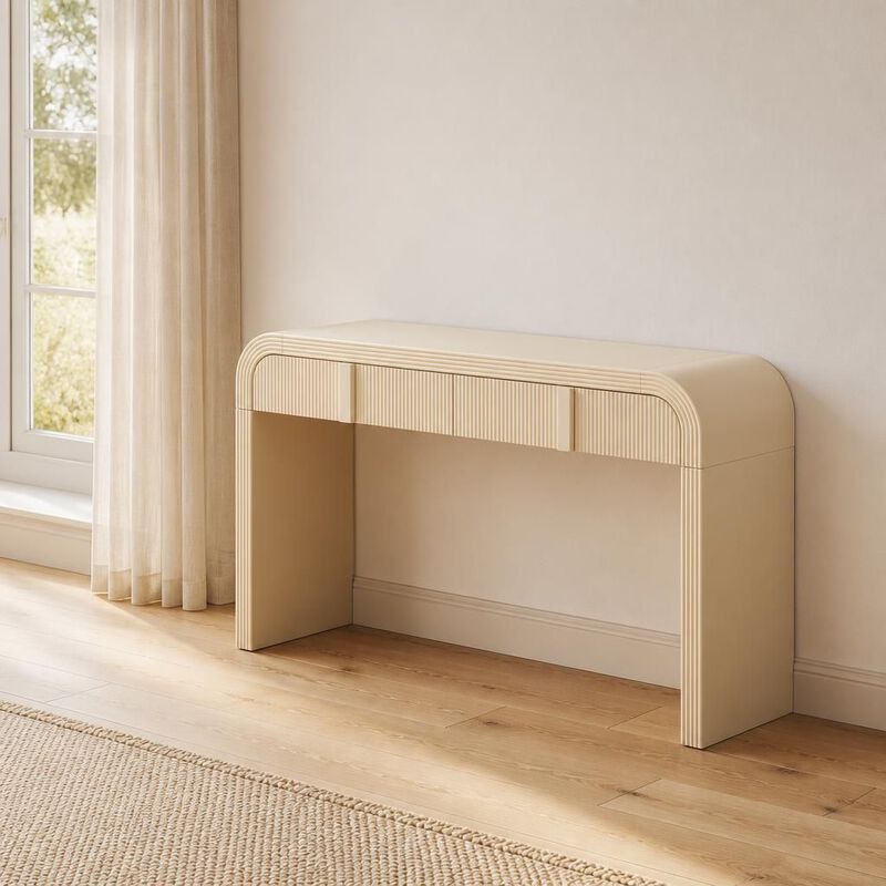 GOODSILO Modern Console Table with 2 Spacious Storage Drawers, Fluted Rounded Silhouette Entryway Table for Hallway, Living Room and Entryway Spaces image number 2