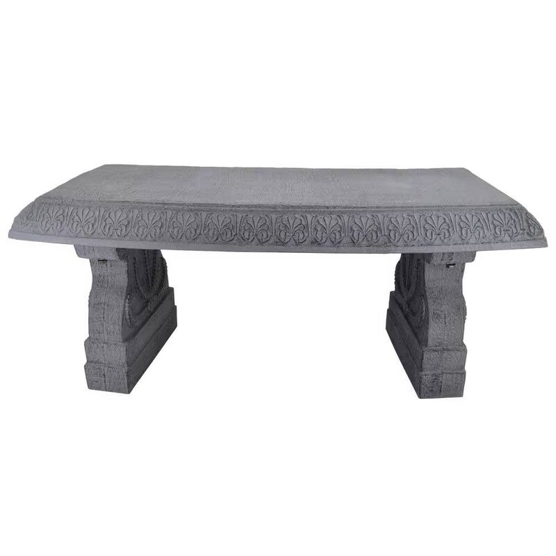 Outdoor Fiber-Clay Garden Bench in Stone Finish for Patio or Backyard
