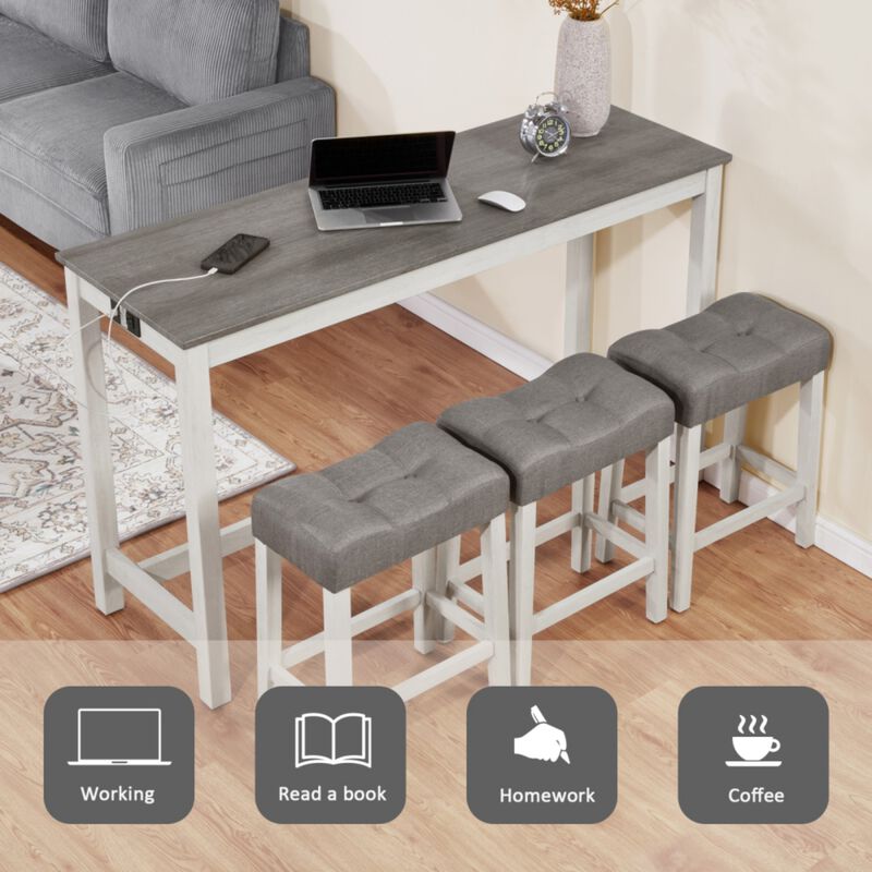 Kepfuf 4‑Piece Farmhouse Bar Table Set image number 2
