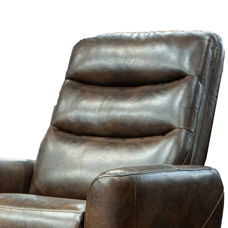 Aki 36 Inch Swivel Manual Recliner Chair, Luxury Plush Brown Faux Leather - Benzara...