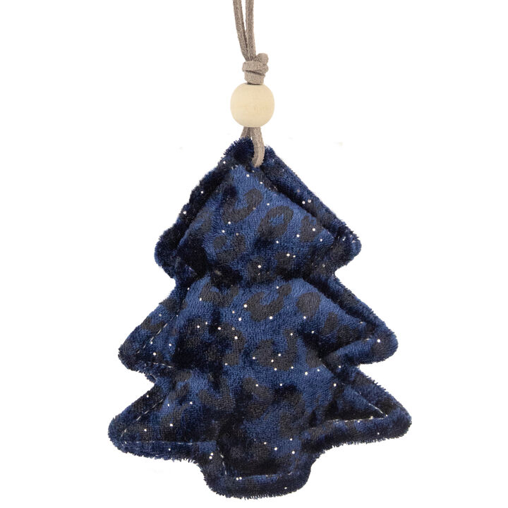4" Blue and Black Cheetah Print Velvet Tree Christmas Ornament