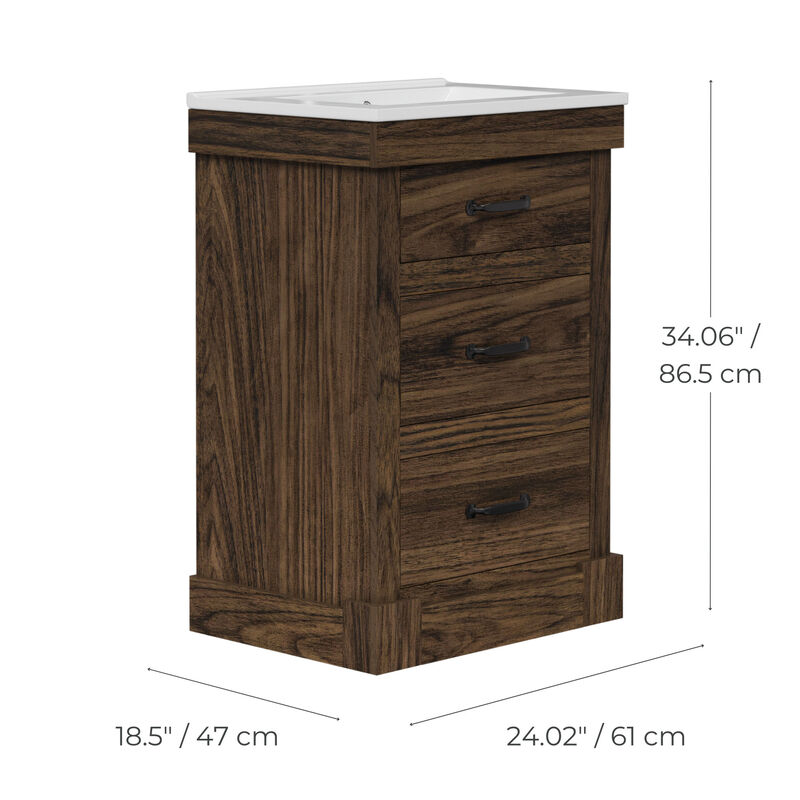 Donovan 24" Single Bathroom Vanity with Two Drawers, Walnut image number 5