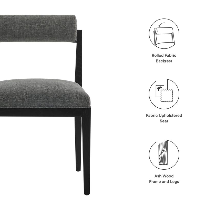Modway Kai Upholstered Dining Chair with Wood Legs in Charcoal Black - Modern Dining Room Chair with Fabric Rolled Backrest and Seat - Wood Fabric Side Chair for Dining Room, Kitchen image number 3