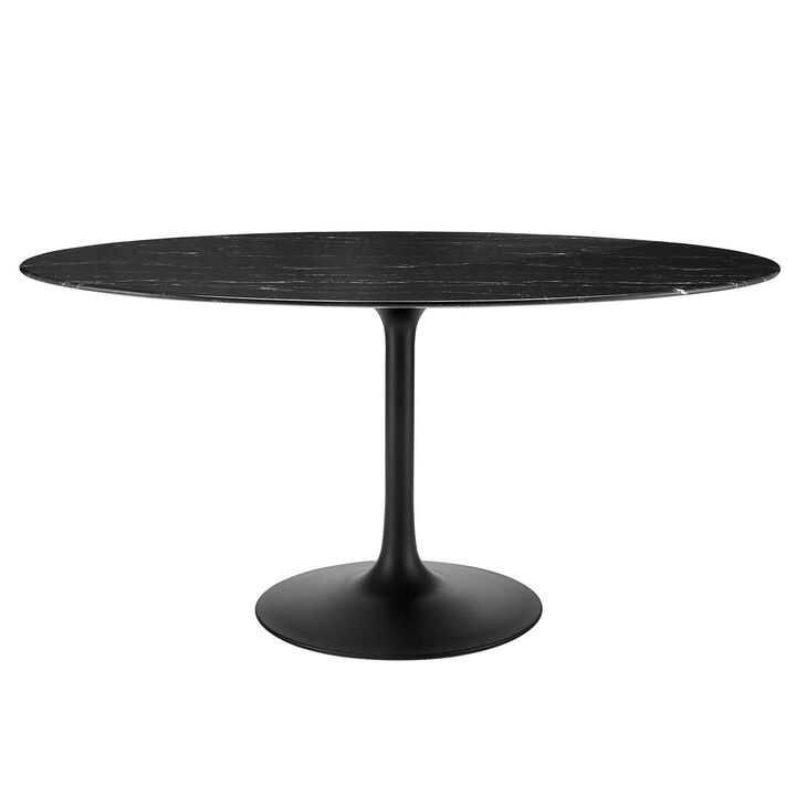 Modway - Lippa 60" Oval Artificial Marble Dining Table Black Black